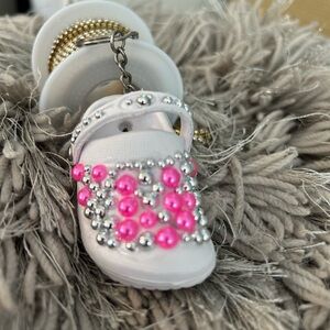 White and Pink Beaded Keychain